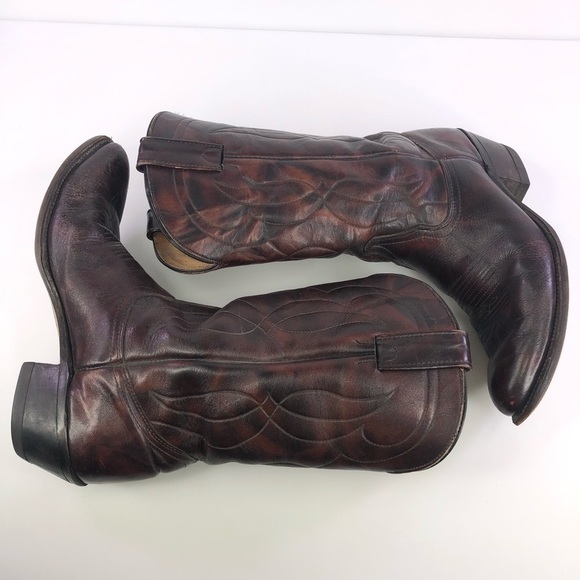 Abilene Burgundy Brown Leather Cowboy Western Boots Size 9D main image 3